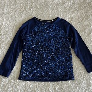 Mini Boden girls size 6-7 navy blue sequin front long sleeve knit shirt holiday